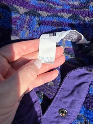 Vintage Columbia 90s Teddy Fleece Jacket M Purple Blue Geometric Made USA Retro! thumbnail 8