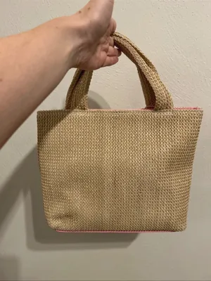 NWT Straw Tote Bag with Pink Cherry Embroidery and removable bag charm thumbnail 4