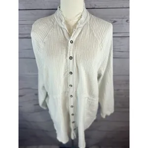Free People We The Free Summer Daydream Frayed Button Up Shirt Medium Cotton thumbnail 2