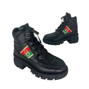 Gucci Romance‎ Web Stripe Lug Sole Leather Lace-Up Ankle Boot Black 38 thumbnail 4
