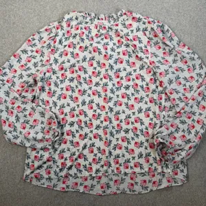 LOFT Women's Medium Floral Dotted Blouse Ruffle Neck Long Sleeve Button Top thumbnail 9