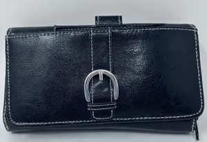 Women's‎ Black Wallet with Silver Buckle Front Lots of Compartments thumbnail 1