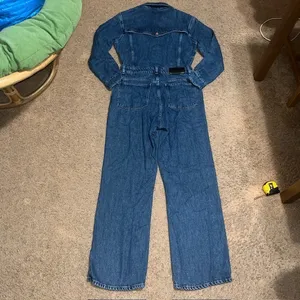 7 For All Mankind‎ Western Denim Jumpsuit Long Sleeve Wide Leg Dolly Blue Medium thumbnail 7
