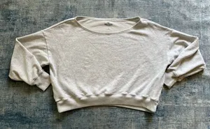 Hollister Light Heathered Gray Wide Neck Relaxed Fit Cropped Sweatshirt Medium thumbnail 1