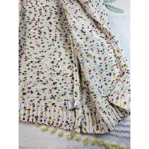 P.S. Kate Confetti Pom Pom Open Front Cardigan Cream Multi Knit Sweater M/L thumbnail 4