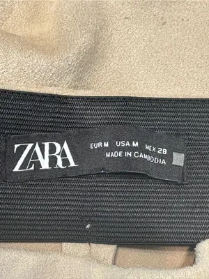 Zara Faux Suede High-Waist Leggings in Light Beige with Zip bottoms size Medium thumbnail 6
