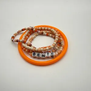 Kidcore OS Orange Bracelet Set‎ 5pc Beaded Stretch Bangle BENTE Letter Beads thumbnail 3