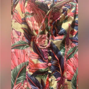 Farm Rio x Anthropologie Puff-Sleeve Sweetheart Linen‎ Midi Dress size XS thumbnail 7