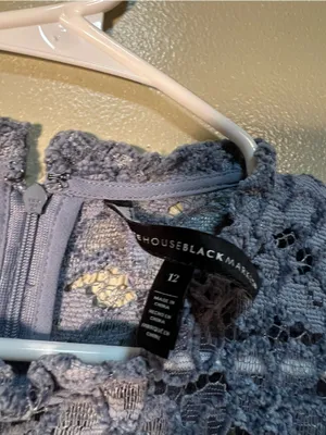 White House Black Market‎ Women's Size 12 Lace Blouse Blue Gray High Neck Soft thumbnail 9