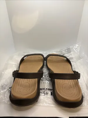 CROCS Cleo Women’s Brown and Tan double strap Sandals size 8 new flats thumbnail 4