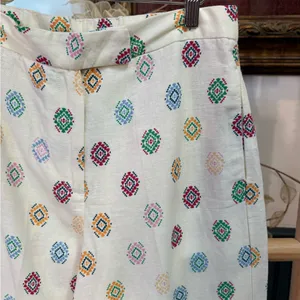 Maison d'Amélie Wide Leg Ankle Cropped Pants Floral Border Pockets Size M 💛🍄 thumbnail 5