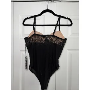 Haute Monde Lace Mesh Bodysuit Womens Size S Black Tan Bustier Y2K Sexy Chic NEW thumbnail 2