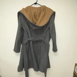 Zara Wool Blend Camel Gray Wraparound Hooded Coat MEDIUM thumbnail 9
