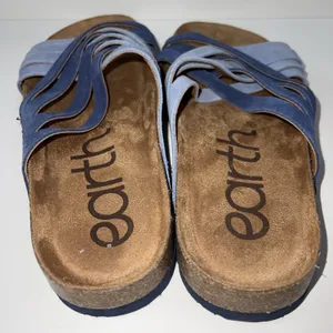 Earth Atlas Slide Sandals Women's 7.5M Blue Leather Comfort Footbed Arch Support thumbnail 10