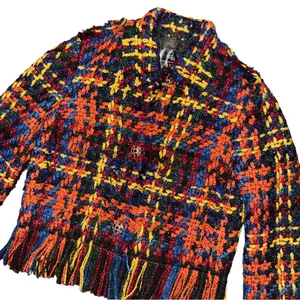 💖Colorful Plaid Woven Yarn Fringe Heavyweight Jacket Dopamine Artsy‎ Maximalist thumbnail 2