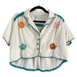 Urban Outfitters UO Rowan Souvenir Floral Embroidered Button Down Blouse Small thumbnail 1