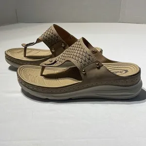 Italina Tan Textured Rhinestone Comfort Wedge Sandal Size 38 (7.5) New Without T thumbnail 3