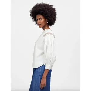 Madewell Embroidered Poplin Balloon Sleeve Top Blouse Cotton White Medium NWT thumbnail 4
