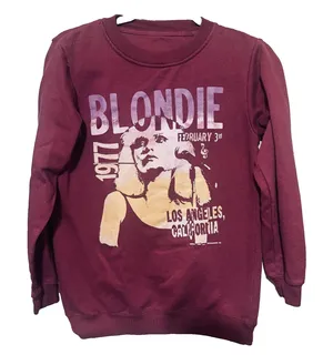 Blondie Deborah Harry Band Logo Sweatshirt Womens S Burgundy Retro 1977 Graphic thumbnail 1