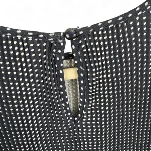 Adrianna Papell Womens Navy Blue White Polka Dot Ruffle Sleeve Blouse Large‎ L thumbnail 4