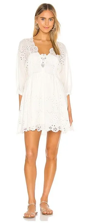Free People Lottie Eyelet Dress Womens XS White Lace Mini Boho Embroidered thumbnail 1