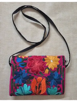 NWOT Mexican Embroidered Crossbody Envelope Purse Multicolor Floral Tassels thumbnail 9