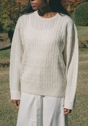 Brandy Melville Wool Fisherman Cable Knit Cream Sweater Small Cottagecore thumbnail 1