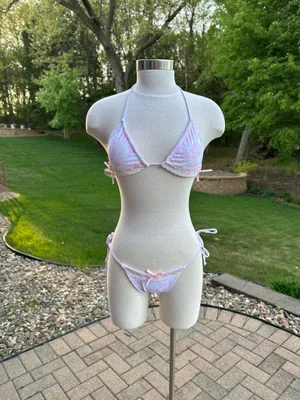 Colorful Natalie White with pink bows bikini set thumbnail 8