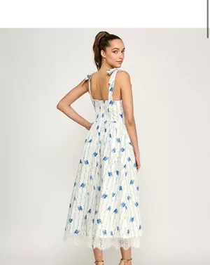 Tie- Shoulder Floral Printed V-Neck Midi Dress thumbnail 2