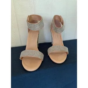 Persona Rhinestone Block Heel Sandals Nude Crystal Ankle Strap Heels 8.5 thumbnail 3