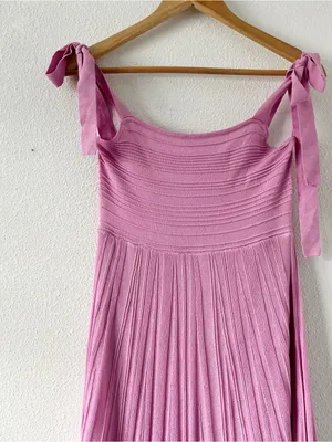 Mable Mauve Smocked Tie Shoulder Stretch Knit Pleated Midi Dress thumbnail 3