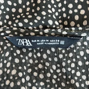 Zara Green & White Polka Dot Mini Dress – Long Sleeve Smocked Waist, Size M thumbnail 7