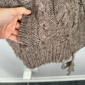 american eagle XS/S Short Sleeve Hooded Sweater Wool Alpaca Cable Knit Relaxed thumbnail 2