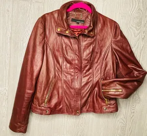 Wilson's Leather brown / red long sleeve soft jacket coat genuine leather large thumbnail 3
