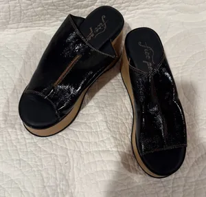 NEW 40/9 Black Free People Gabriela Clogs Platform Wedge Black Patent Leather thumbnail 1