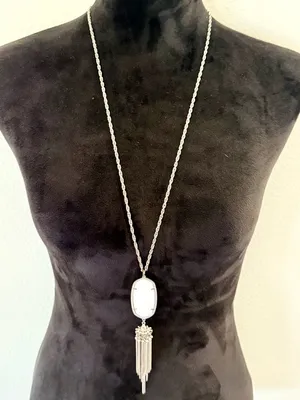 Kendra Scott Silver Pendant Necklace with White Stone and Tassel thumbnail 2