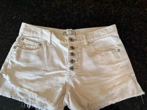 Free People We The Free White Distressed Button Fly Shorts thumbnail 2