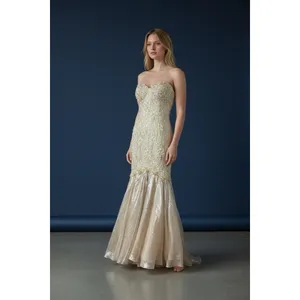 Mac Duggal Couture‎ Beaded Strapless Gown Womens 4 Champagne Lace Mermaid Formal thumbnail 2