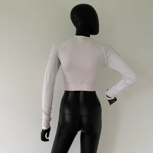 Gym Top Crop Top Long Sleeve Tee Round Neck Cropped Fitted Blouse Shirt Sport Top thumbnail 5