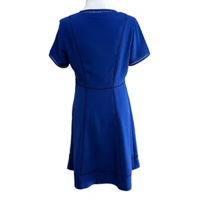 Banana Republic Fit & Flare Dress Royal Blue Ladder Stitch Trim Career Party 6 thumbnail 3