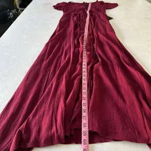Lulus Burgundy Wide-Leg Jumpsuit NWT | Women’s Small | Flutter Sleeve Deep V thumbnail 9