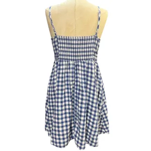 Old Navy L SL Tie Front Gingham Mini Dress Blue White Linen Blend Summer Picnic thumbnail 4