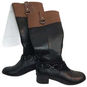 Bandolino Tall Black Brown Vegan Leather Buckle Zip Up Boot Size 61/2 thumbnail 1