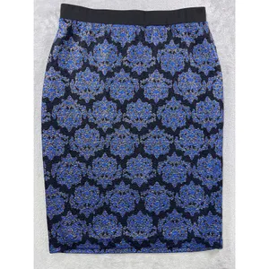 Whimsigoth Blue Black Midi Damask Coachella Pencil Skirt Medium Comfort Stretch thumbnail 5