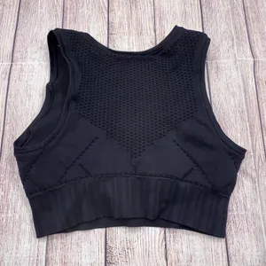 Athleta Black Seamless Pointelle Mesh Crop Top High Neck Tank Small thumbnail 5