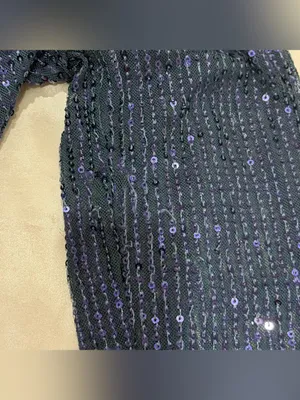 Free People Sequin Shirtee Small Varsity Navy Button Up Party Statement Holiday thumbnail 13