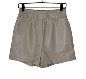 Mango High-Waist Faux Leather Tan Pull-On Shorts Size M NWT thumbnail 1