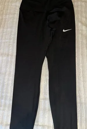Nike Women's Black Leggings with White Logo thumbnail 1