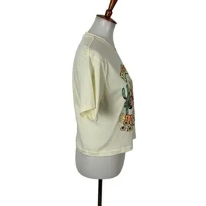 OneBrand Crop Top Medium Ivory Short‎ Sleeve Graphic Y2K Retro Tee thumbnail 2
