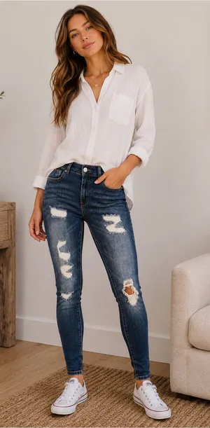 Refuge Distressed Skinny‎ Denim Jeans thumbnail 1